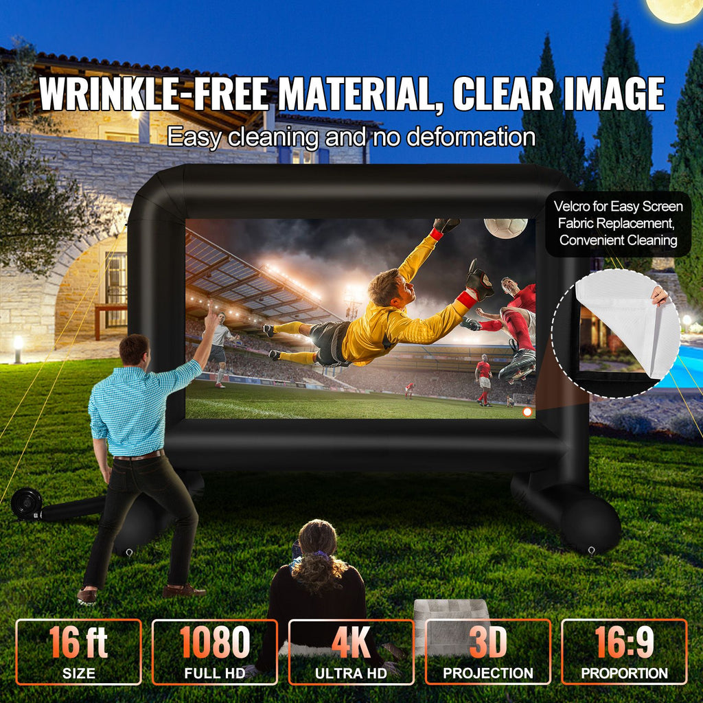 Inflatable Movie Screen, 16 FT Inflatable Projector Screen for Outside with Blower and Carrying Bag, Front/Rear Projection, Oxford Fabric Blow Up Screen for Outdoor Parties Backyard Movie Night image 2