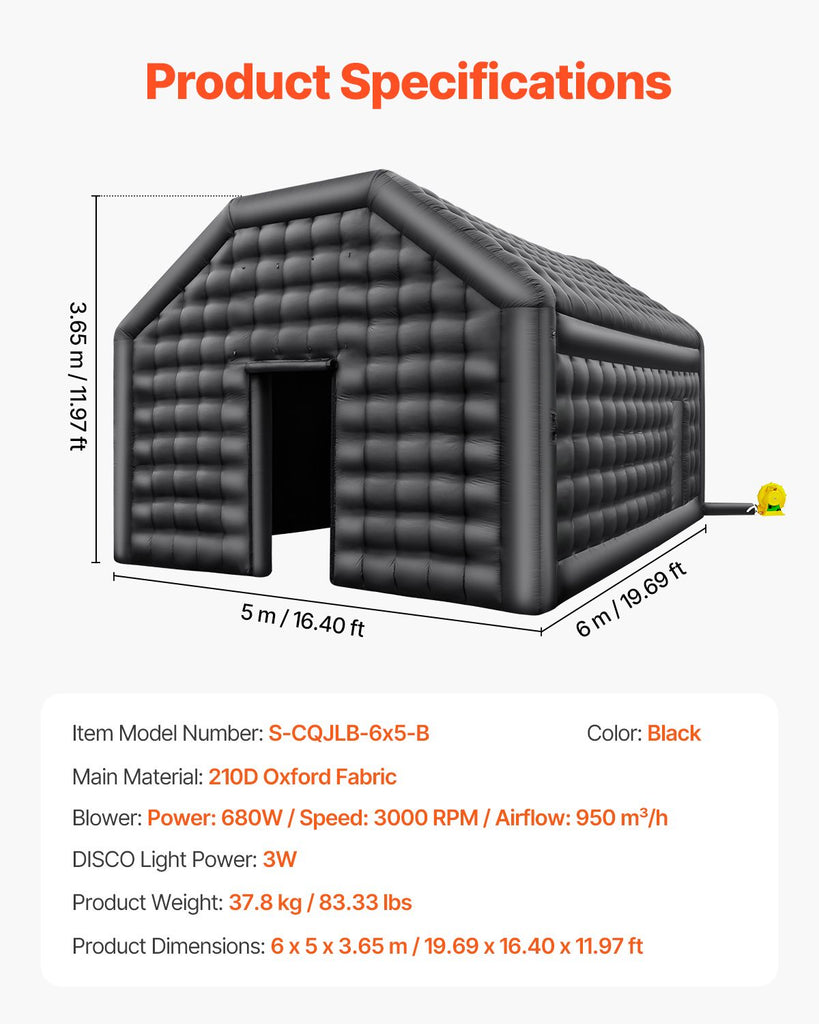 Inflatable Nightclub, 19.7 x 16.4 x 12 Ft, Blow up Party Tent with Disco Lights & 680W Blower, Large Inflatable Night Club Tent for Adults, Inflatable House Air Cube for Wedding Birthday Black