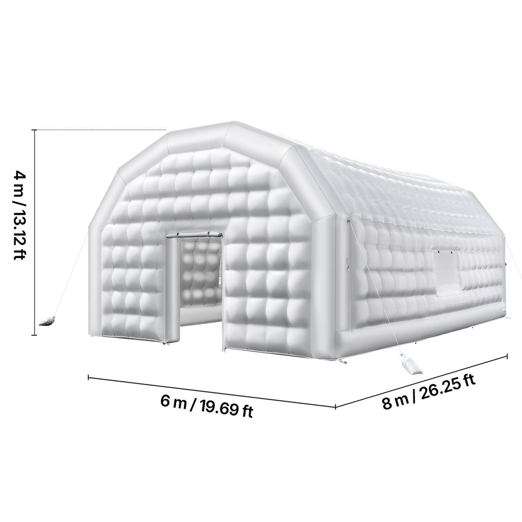 Inflatable Nightclub, 26.2 x 19.7 x 13.1 ft Inflatable Party Tent with 1100W Blower & Sandbag, Blow up Night Club with 2 Windows, Air Cube House for Event Birthday Wedding Party, White
