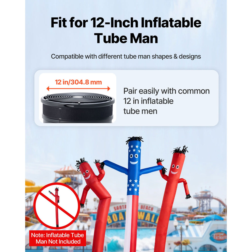 Inflatable Tube Man Blower, 1/2 HP 370W, PP Blower Fan for Wacky Waving Tube Guy, IPX3 Waterproof, Fits 12-Inch Diameter Outdoor Arm Swing Wind Flying Puppet Dancer, Inflatable Not Included image 2