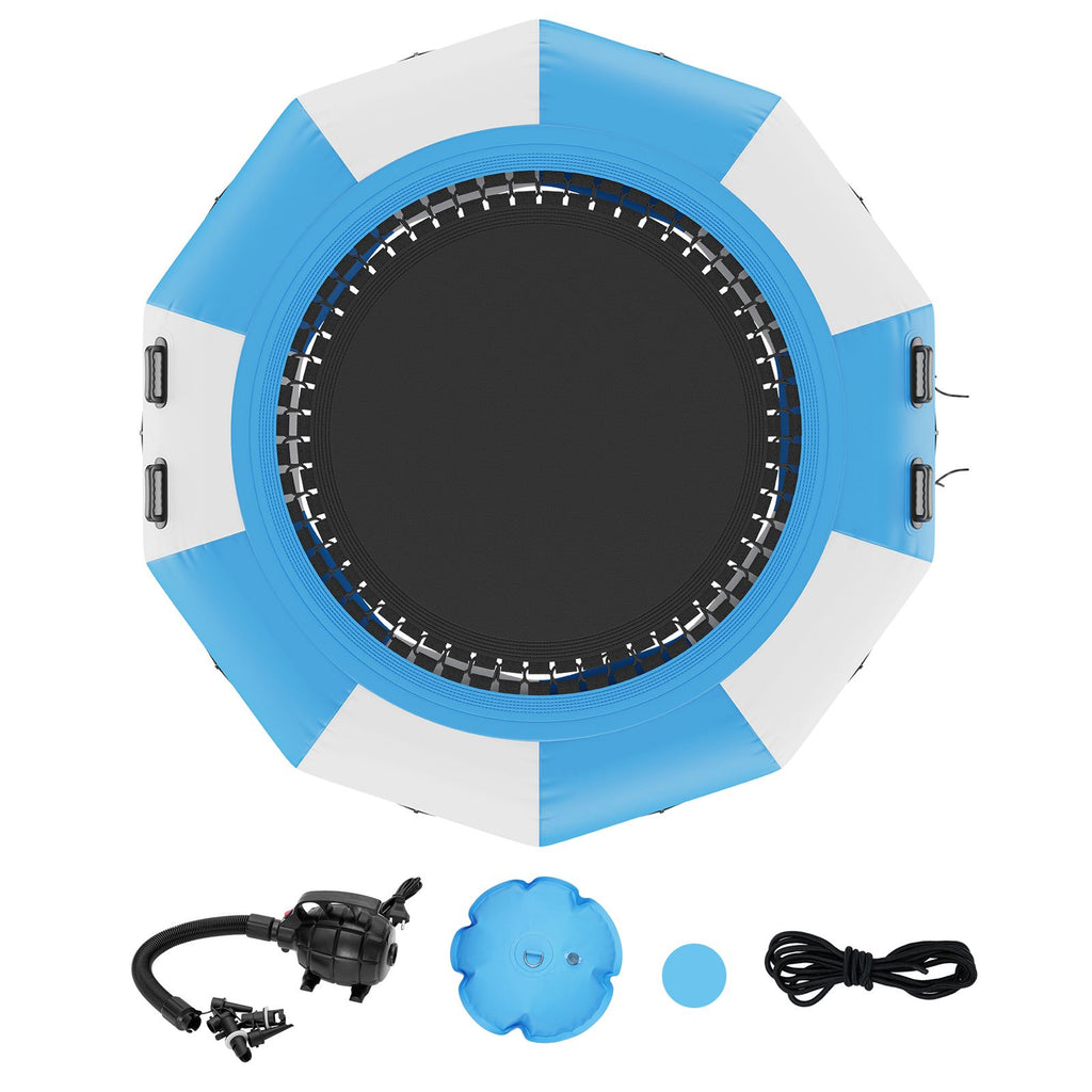 Inflatable Water Bouncer, 10ft Recreational Water Trampoline, Portable Bounce Swim Platform with 3-Step Ladder & Electric Air Pump, Kids Adults Floating Rebounder for Pool, Lake, Water Sports