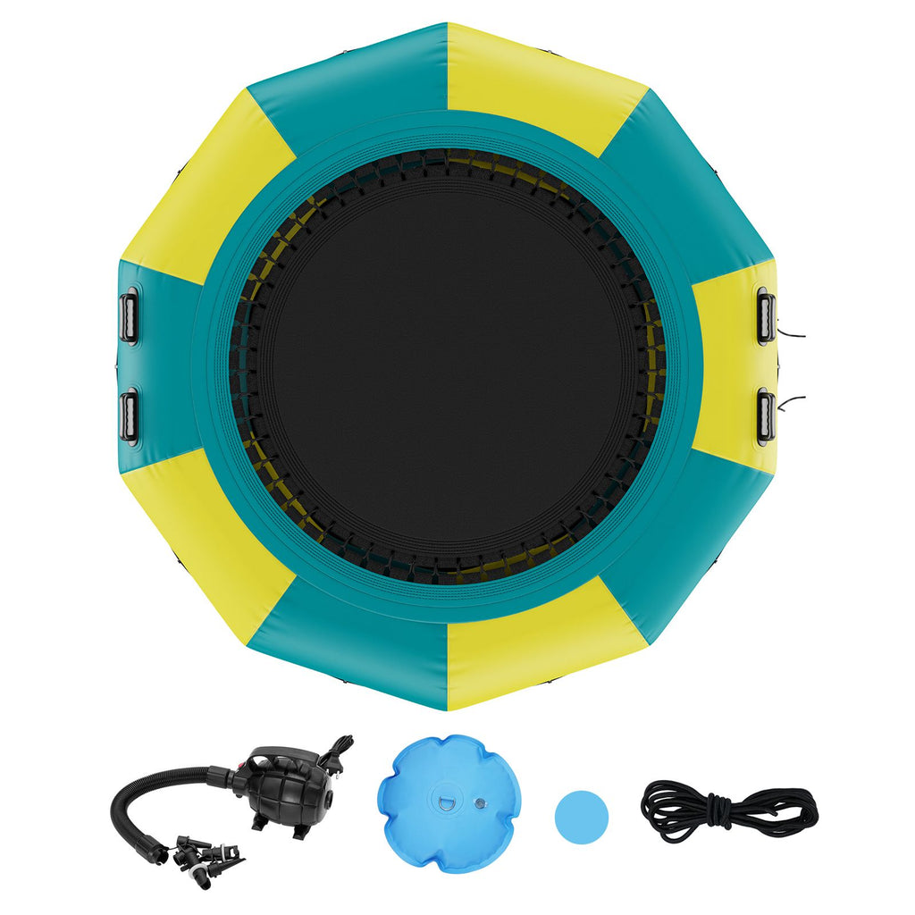 Inflatable Water Bouncer, 10ft Recreational Water Trampoline, Portable Bounce Swim Platform with 3-Step Ladder & Electric Air Pump, Kids Adults Floating Rebounder for Pool, Lake, Water Sports