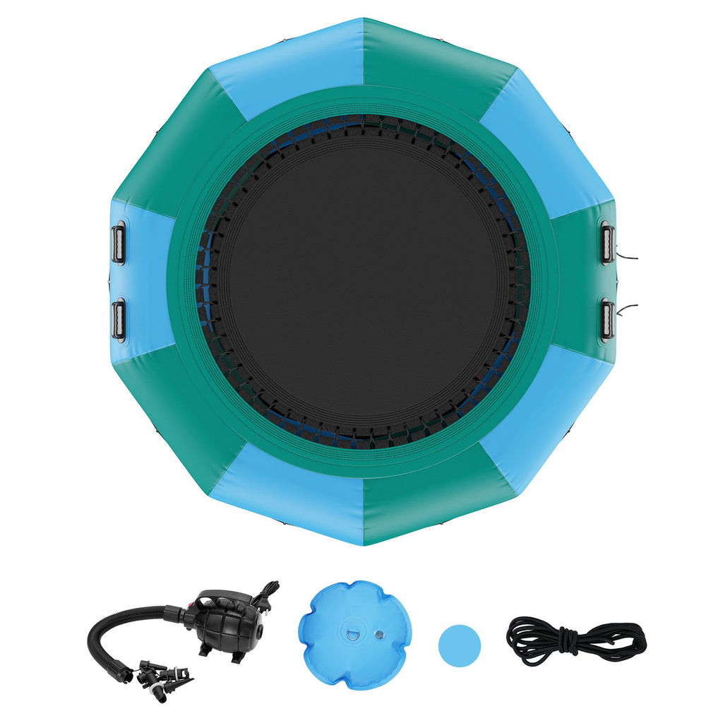 Inflatable Water Bouncer, 10ft Recreational Water Trampoline, Portable Bounce Swim Platform with 3-Step Ladder & Electric Air Pump, Kids Adults Floating Rebounder for Pool, Lake, Water Sports