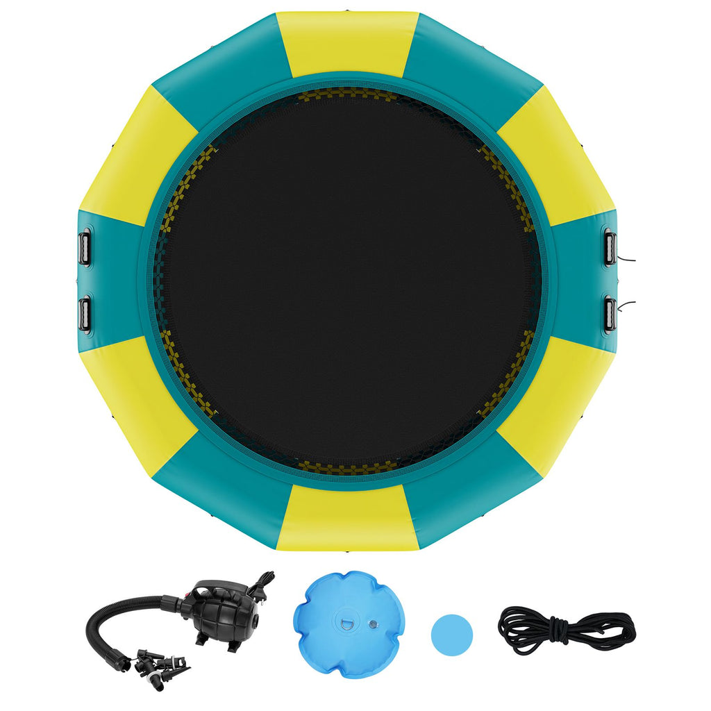 Inflatable Water Bouncer, 13ft Recreational Water Trampoline, Portable Bounce Swim Platform with 3-Step Ladder & Electric Air Pump, Kids Adults Floating Rebounder for Pool, Lake, Water Sports