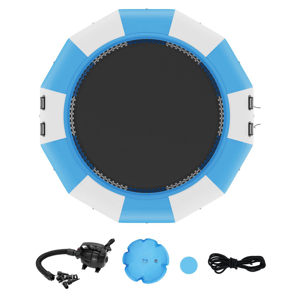 Inflatable Water Bouncer, 13ft Recreational Water Trampoline, Portable Bounce Swim Platform with 3-Step Ladder & Electric Air Pump, Kids Adults Floating Rebounder for Pool, Lake, Water Sports