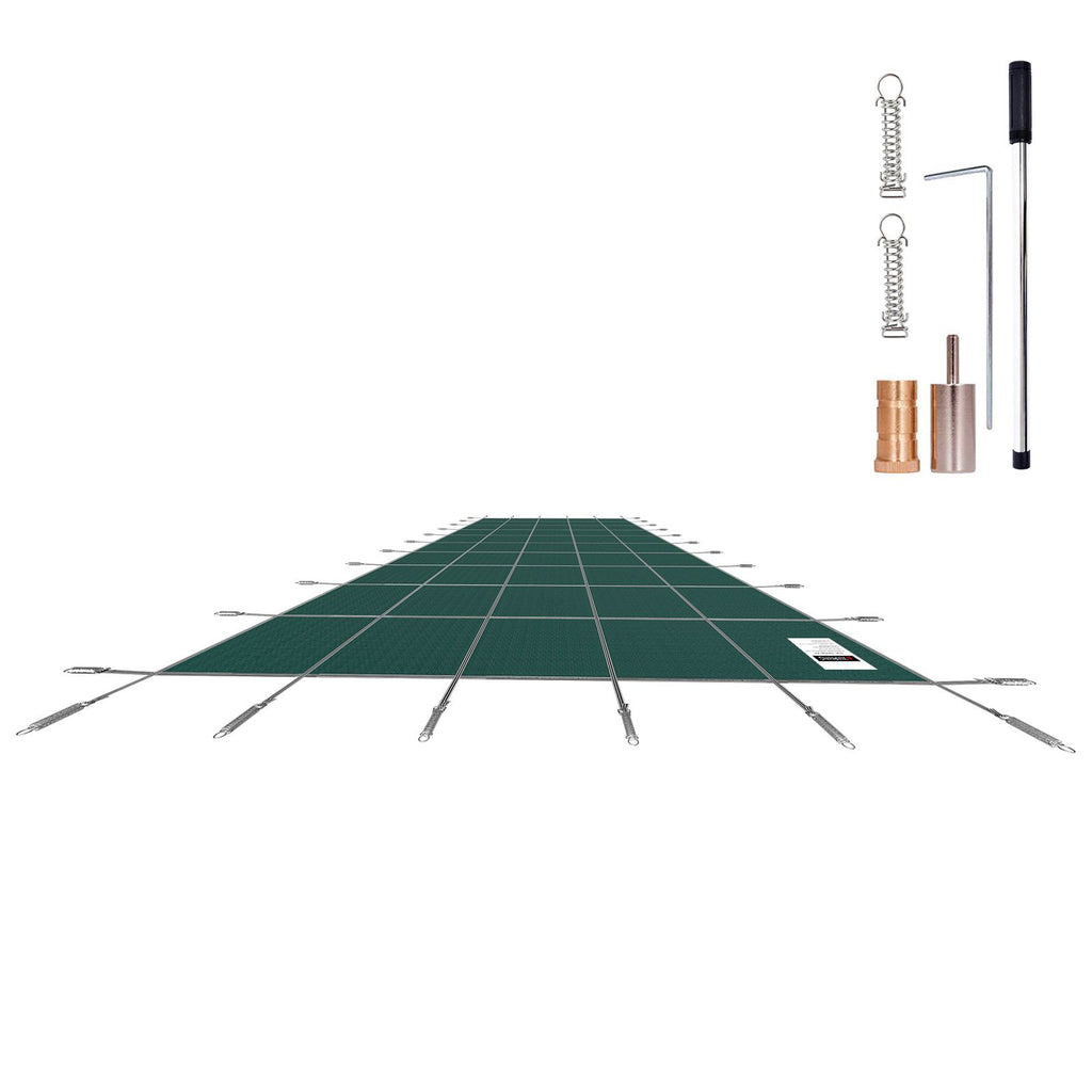 Inground Pool Safety Cover, 16 ft x 30 ft Rectangular Winter Pool Cover, Triple Stitched, High Strength Mesh PP Material with Good Rain Permeability, Installation Hardware Included, Green