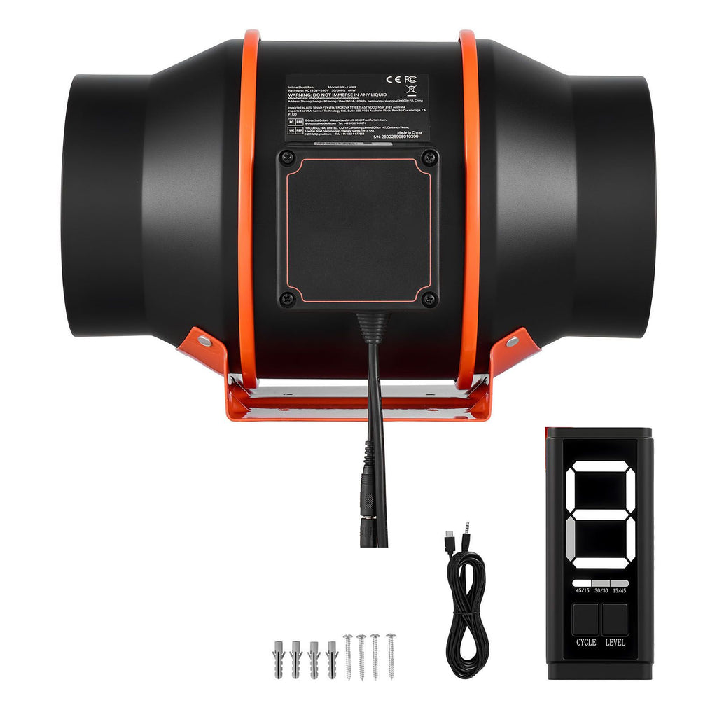 Inline Duct Fan, 402 CFM 6 inch EC Motor Ventilation Fan with 3-Speed Circulation, 10-Speed PWM Controller, Timer-Controlled Operation, Cooling for Grow Tents, Indoor Gardening, Hydroponics