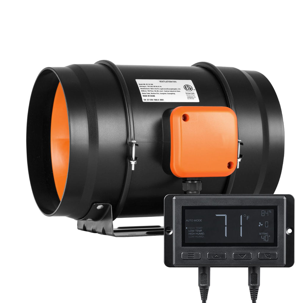Inline Duct Fan, 8-Inch 807 CFM with Temperature Humidity Controller, Quiet EC-motor Ventilation Exhaust Fan for Cooling Booster, Grow Tents, Hydroponics