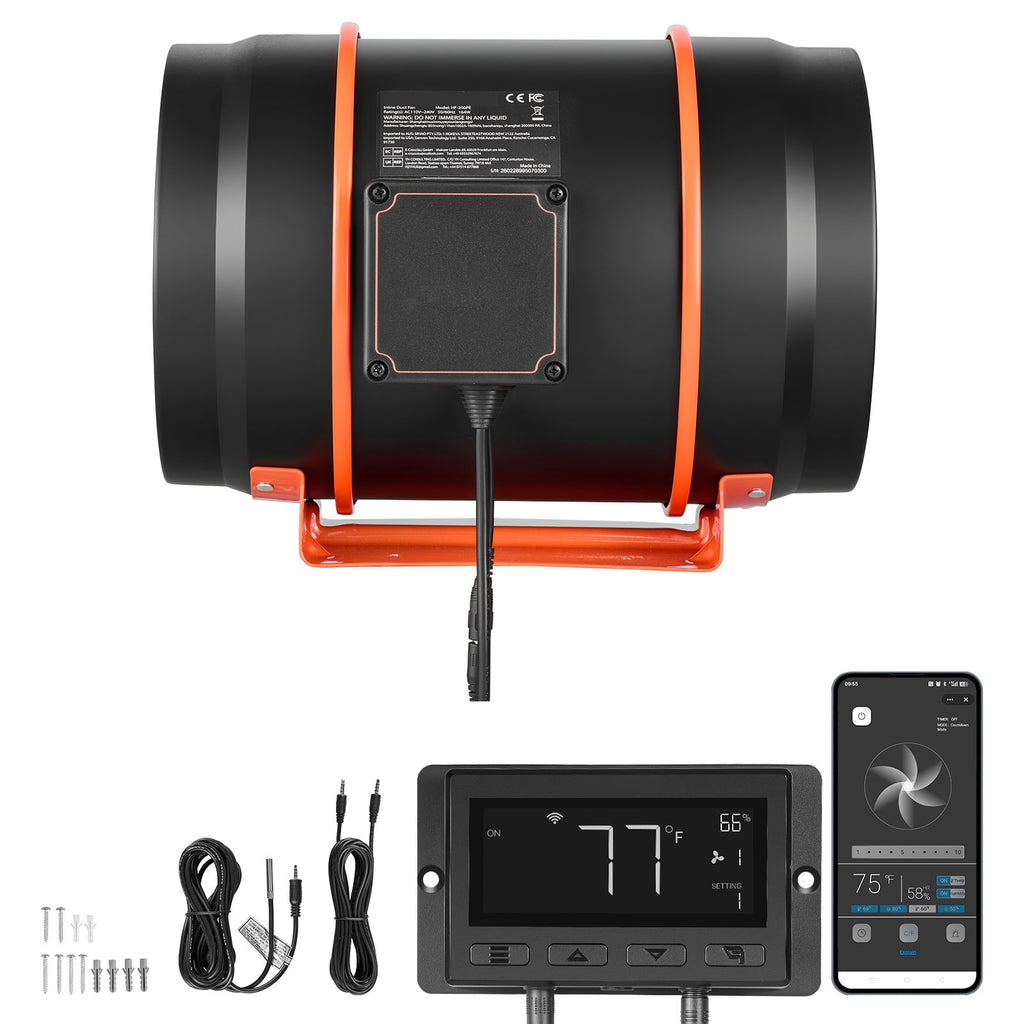Inline Duct Fan, 807 CFM 8 inch EC Motor Exhaust Ventilation Fan with 10-Speed, PWM Controller, App Control, Temperature Humidity Sensor, Cooling for Grow Tent, Indoor Gardening, Hydroponics