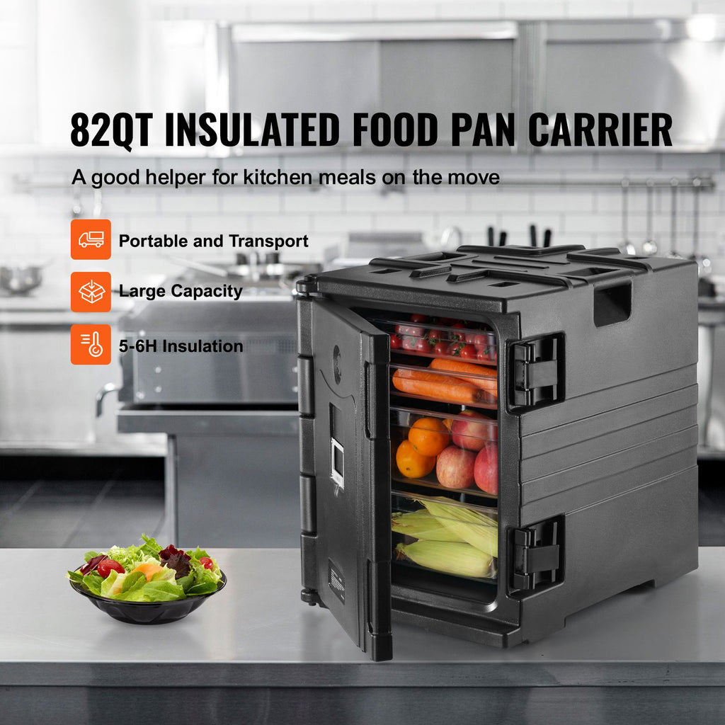 Insulated Food Pan Carrier, 82 Qt Hot Box for Catering, LLDPE Food Box Carrier with Double Buckles, Front Loading Food Warmer with Handles, Stackable End Loader for Restaurant, Canteen, etc. Bla image 2