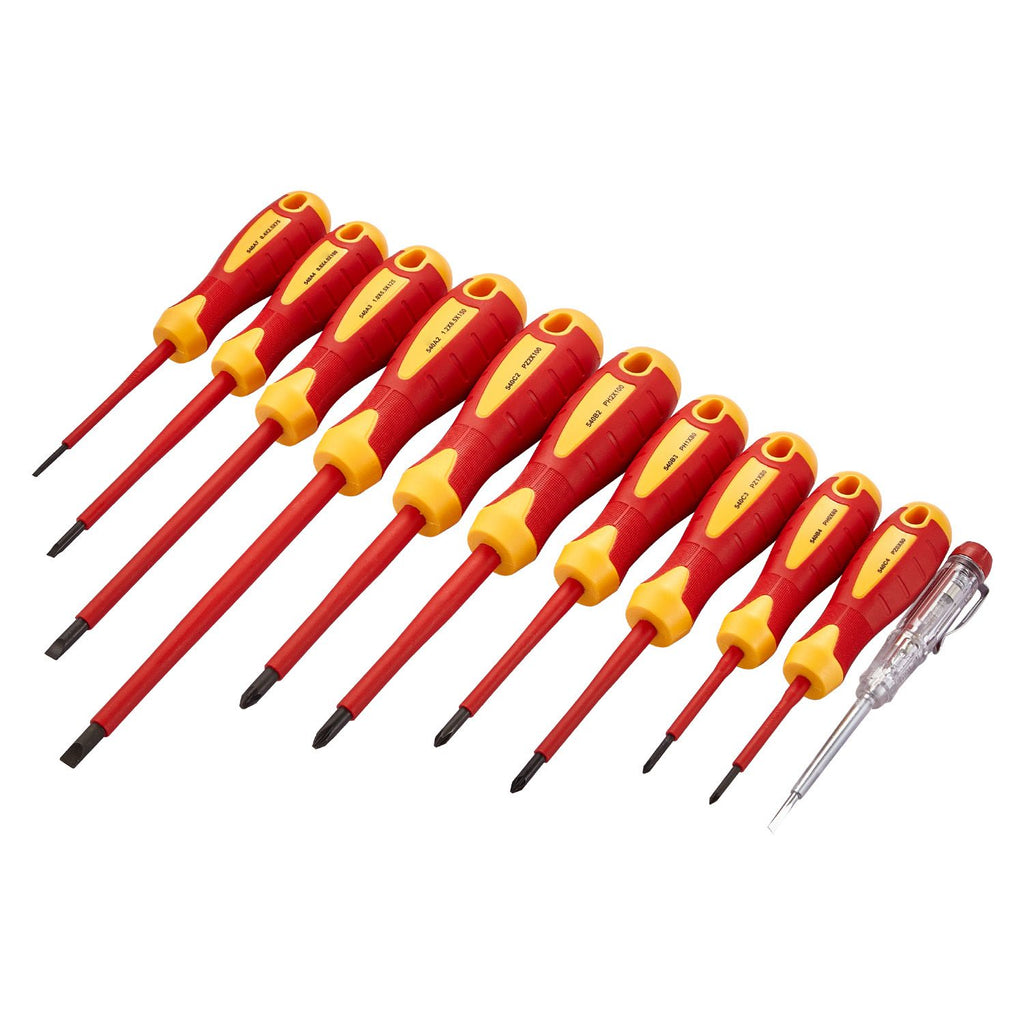 Insulated Screwdriver Set, 11-Piece Professional Electrical Screwdriver Set, 1000V Insulated Electrician Tool Set, with Magnetic Phillips Slotted Pozi Tips, Voltage Tester, for Electricians