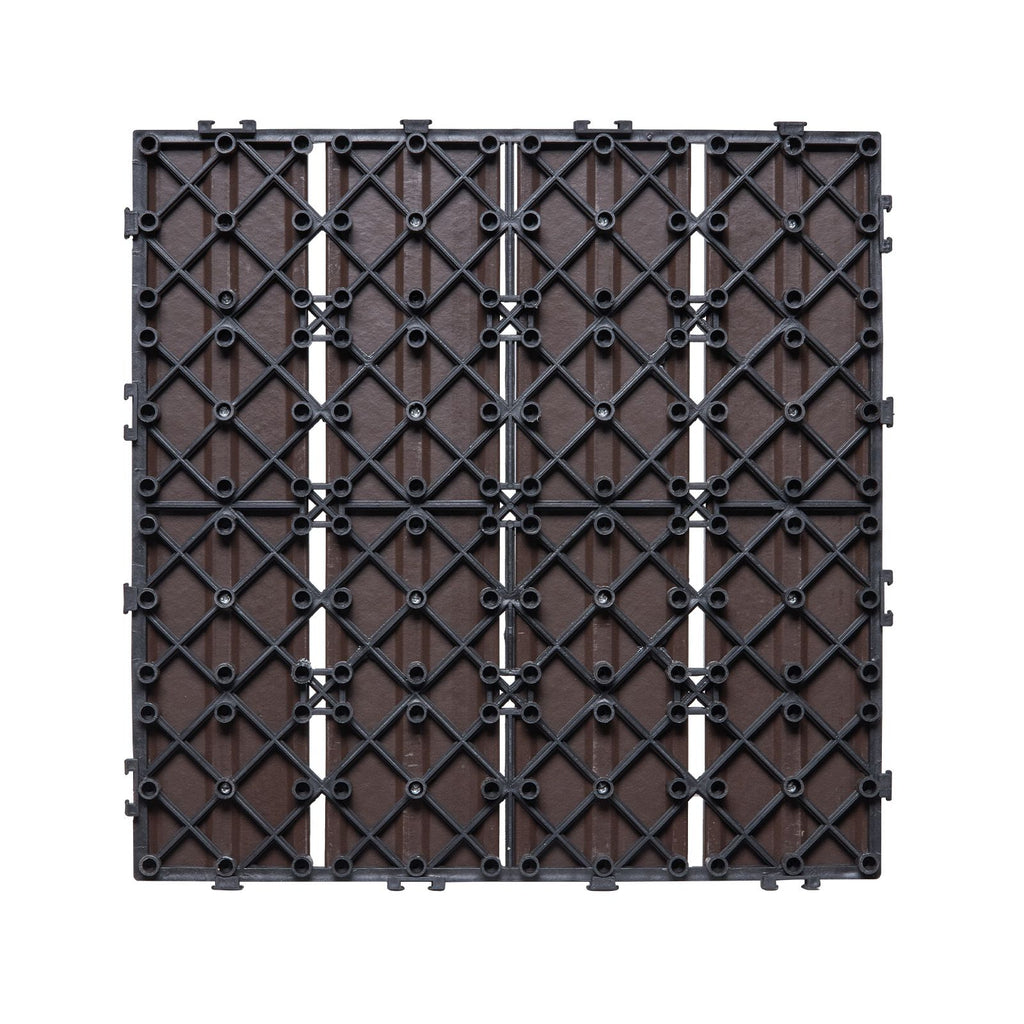 Interlocking Deck Tiles Plastic Wood, 27 Pack,12"x12" 27 sq. ft Waterproof Outdoor Flooring All Weather Use, Patio Floor Decking Covering Tiles for Porch Poolside Balcony Backyard, Dark Brown