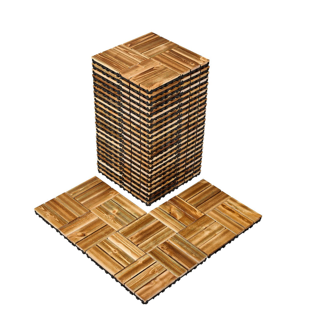 Interlocking Deck Tiles Solid Wood, 27 Pack,12"x12" Waterproof Camphor Pine Wood Flooring All Weather Use, Patio Floor Decking Covering Tiles for Porch Poolside Balcony Backyard, (Wooden)