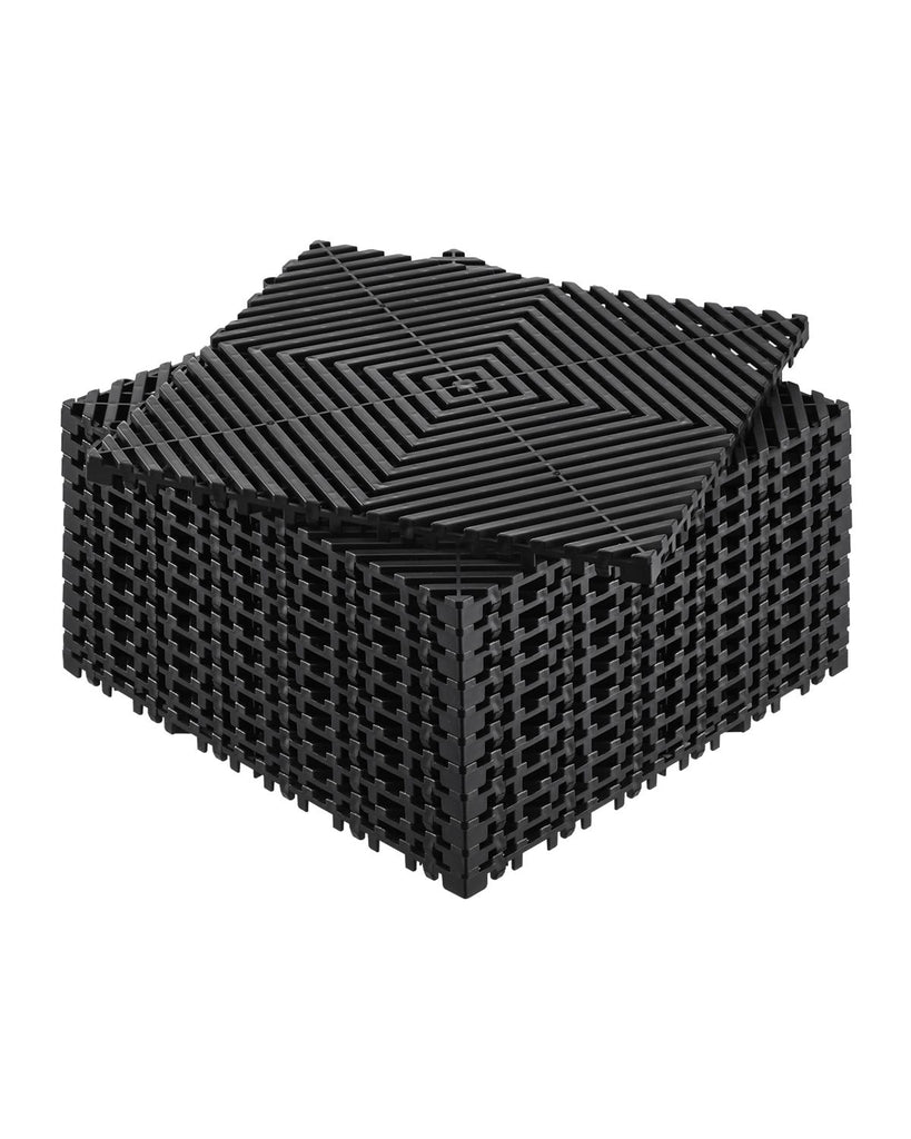 Interlocking Drainage Mat, 12' x 12' Modular Interlocking Cushion, 12 Pcs Splicing Drainage Mats, Non-Slip Black PP Drainage Floor Tile and Shower Mat, for Garage, Garden, Kitchen & Outdoor