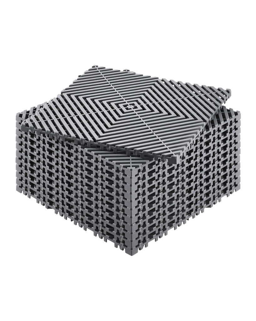 Interlocking Drainage Mat, 12' x 12' Modular Interlocking Cushion, 12 Pcs Splicing Drainage Mats, Non-Slip Gray PP Drainage Floor Tile and Shower Mat, for Garage, Garden, Kitchen & Outdoor