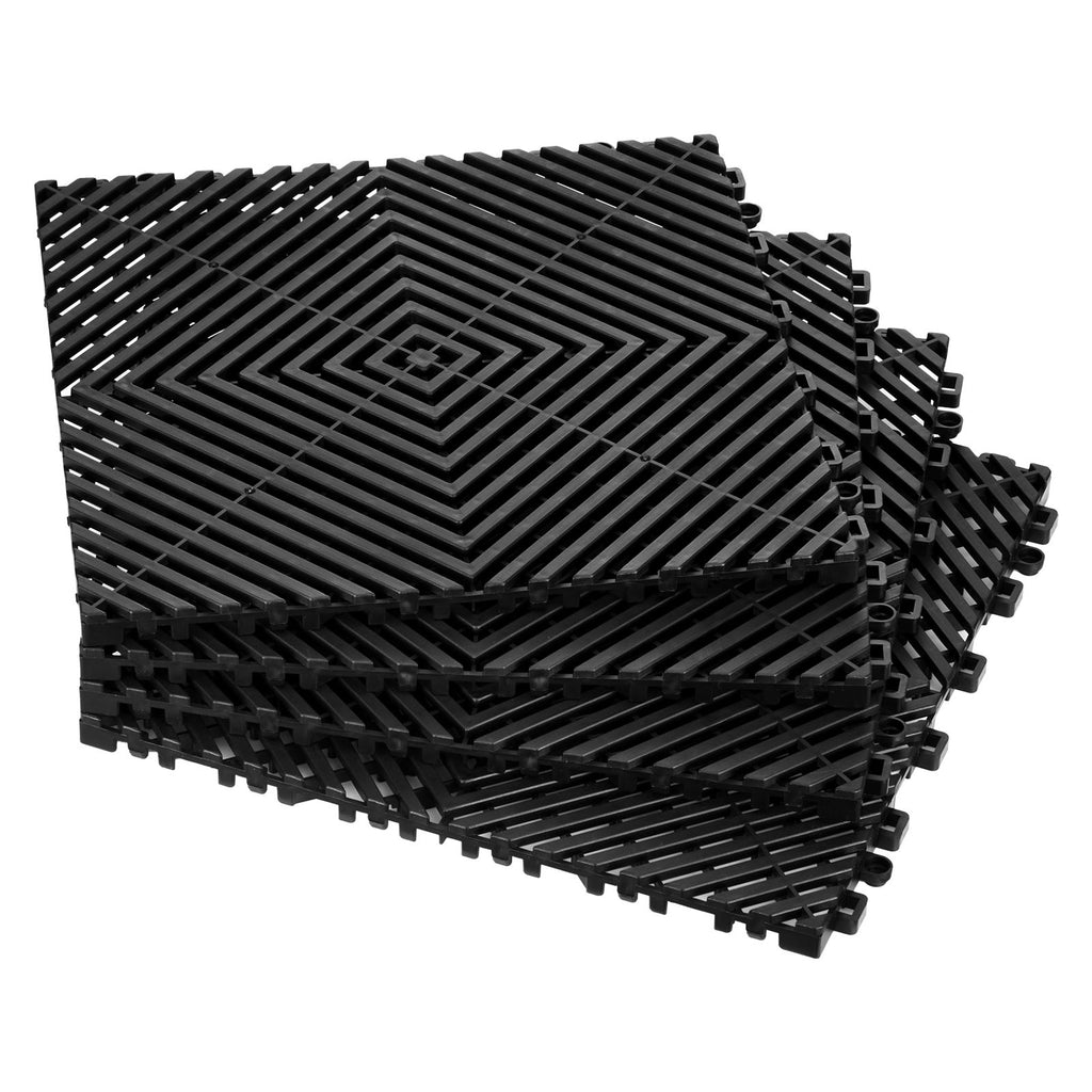 Interlocking Drainage Mat, 12' x 12' Modular Interlocking Cushion, 40 Pcs Splicing Drainage Mats, Non-Slip Black PP Drainage Floor Tile and Shower Mat, for Garage, Garden, Kitchen & Outdoor