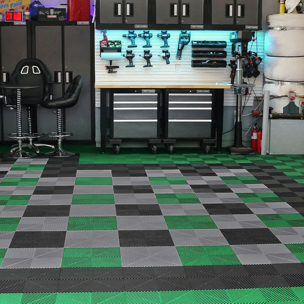 Interlocking Drainage Mat, 12' x 12' Modular Interlocking Cushion, 50 Pcs Splicing Drainage Mats, Non-Slip Black PP Drainage Floor Tile and Shower Mat, for Garage, Garden, Kitchen & Outdoor