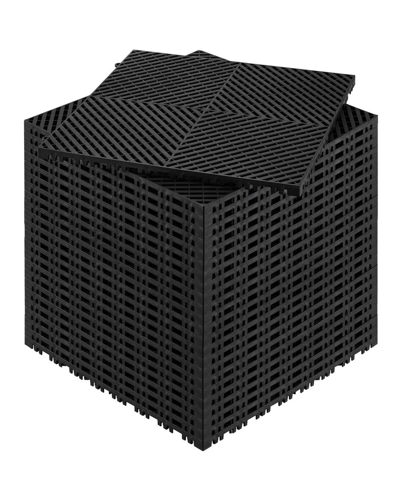 Interlocking Drainage Mat, 15.7' x 15.7' Modular Interlocking Cushion, 24 Pcs Splicing Drainage Mats, Non-Slip Black PP Drainage Floor Tile and Shower Mat, for Garage, Garden, Kitchen & Outdoor