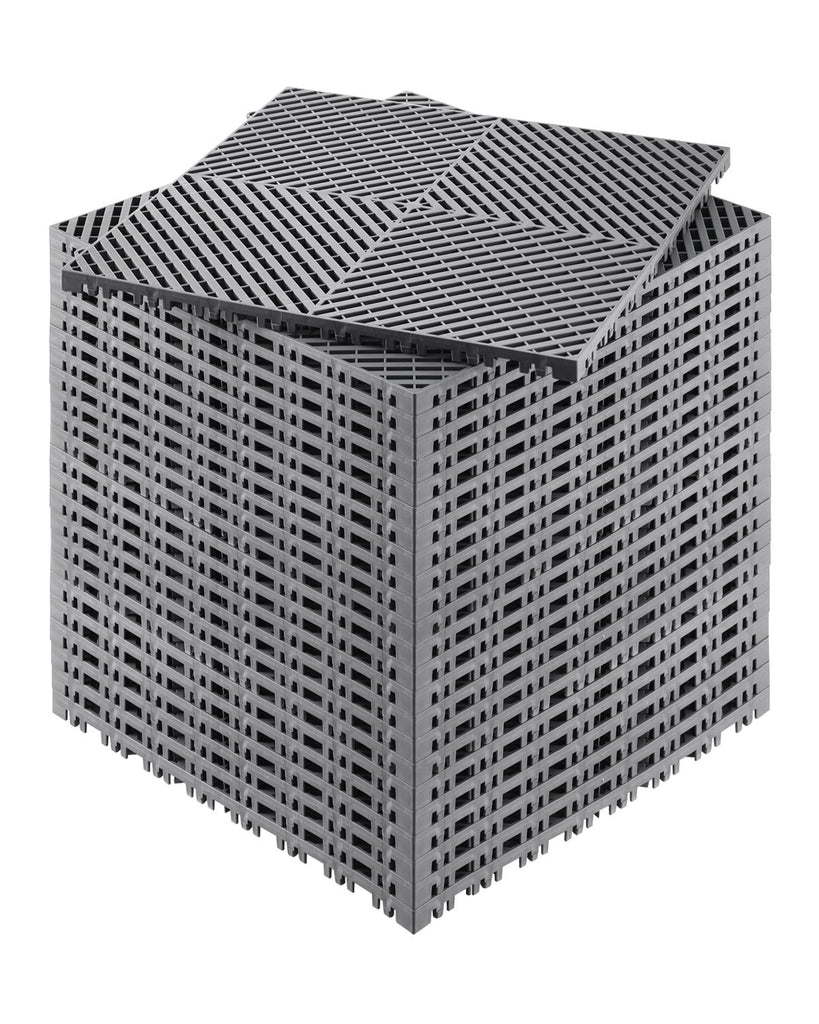 Interlocking Drainage Mat, 15.7' x 15.7' Modular Interlocking Cushion, 24 Pcs Splicing Drainage Mats, Non-Slip Gray PP Drainage Floor Tile and Shower Mat, for Garage, Garden, Kitchen & Outdoor
