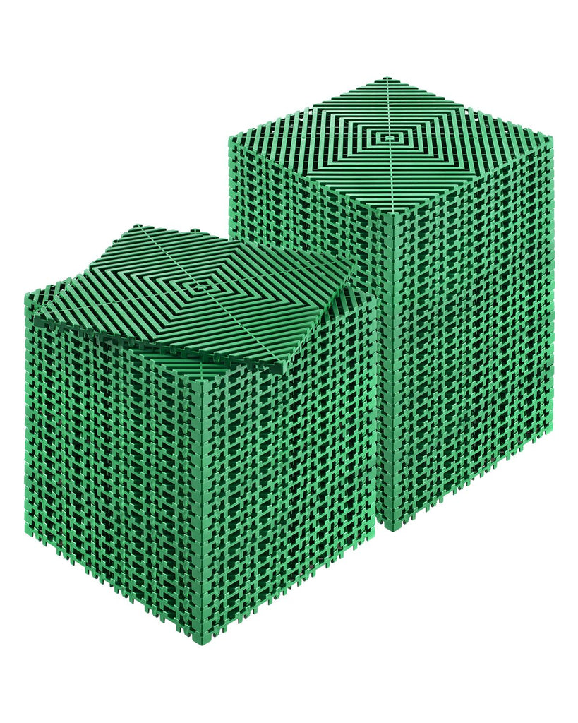 Interlocking Drainage Mat, 50 Pcs Modular Interlocking Cushion, 12' x 12' Splicing Drainage Mats, Non-Slip Green PP Drainage Floor Tile and Shower Mat, for Garage, Garden, Kitchen & Outdoor