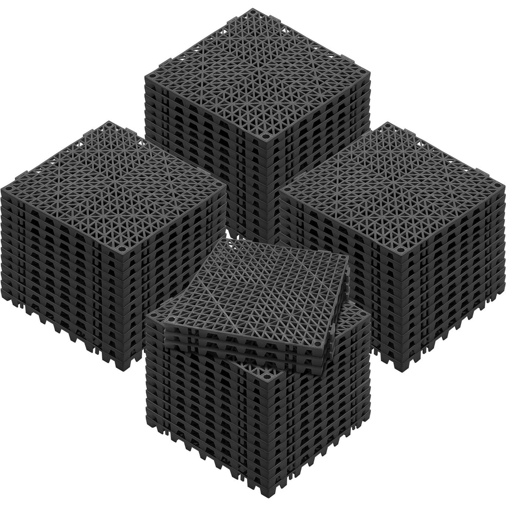 Interlocking Tile 55PCS Black, Drainage Tiles 12" x 12" Splicing, Soft PVC Interlocking Drainage Floor Tiles, Non-Slip Drainage Holes for Restroom, Bathroom, Kitchen, Pool, Wet Areas