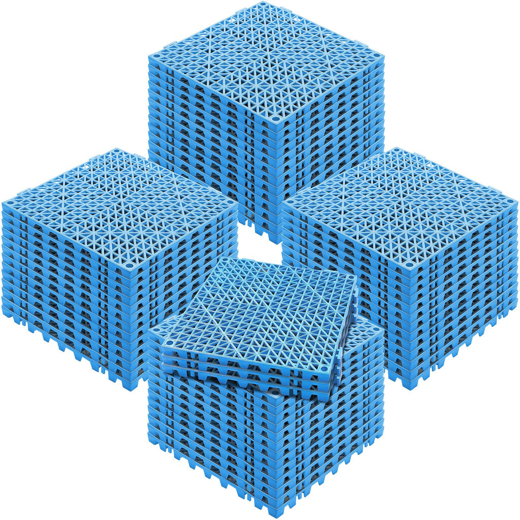 Interlocking Tile 55PCS Blue, Drainage Tiles 12" x 12" Splicing, Soft PVC Interlocking Drainage Floor Tiles, Non-Slip Drainage Holes for Restroom, Bathroom, Kitchen, Pool, Wet Areas, Blue