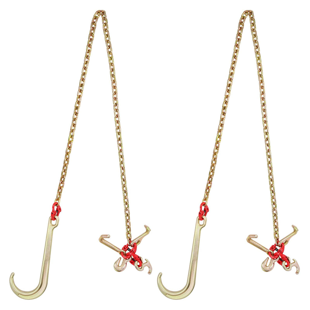 J Hook Chain, 2PCS 5/16" x 6' G80 15" Long Shank J Hook Tow Chain with RTJ Cluster Hook & Grab Hook, 5400 lbs Working Load, Heavy Duty Transport Truck Chain for Wrecker Recovery Trailer Towing
