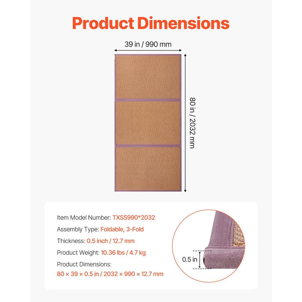 Japanese Tatami Mat, 80 x 39 in Foldable Handwoven Natural Rattan Tatami Mat, Non-Slip & Easily Cleaned Japanese Tatami Floor Mat, Summer Breathable Sleeping Mat for Meditation Yoga Relaxation image 2