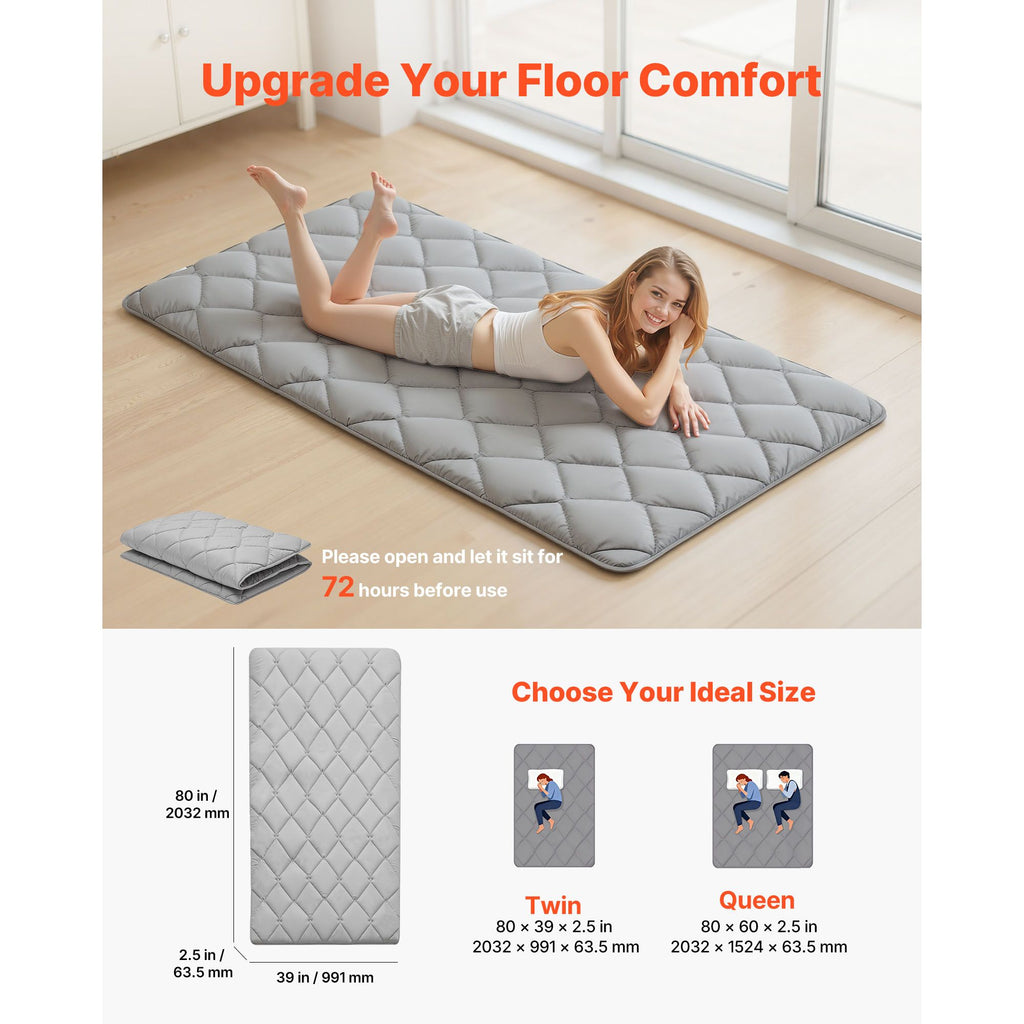Japanese Tatami Mat, Twin Size Foldable Japanese Tatami Mattress, Futon Mattress with Storage Bag & Fastener, 9-Layer Floor Mat for Sleeping, Dormitory, Meditation, Yoga, 80 x 39 x 2.5 in, Gray image 2