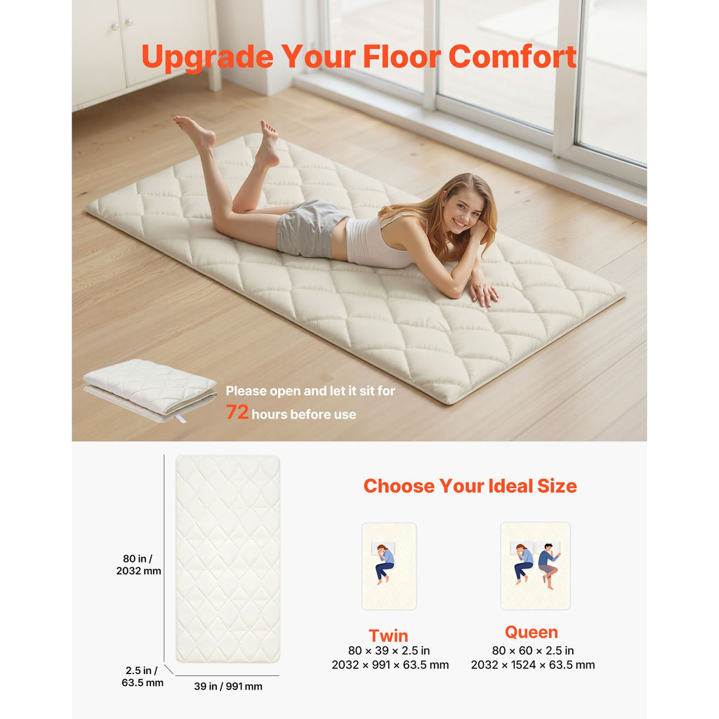 Japanese Tatami Mat, Twin Size Foldable Japanese Tatami Mattress, Futon Mattress with Storage Bag & Fastener, 9-Layer Floor Mat for Sleeping, Dormitory, Meditation, Yoga, 80 x 39 x 2.5 in, White image 2