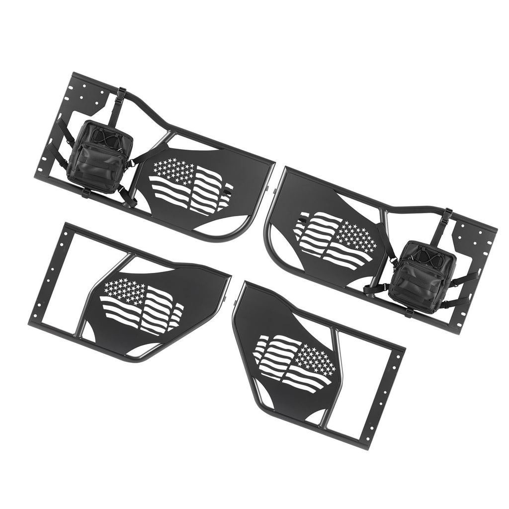 Jeep Tube Doors, 4-Door, Compatible with 2007-2018 Jeep Wrangler JK Unlimited, Steel Off Road Front & Rear Tubular Half Doors with DOT Certified Side View Mirrors, Storage Bag and Rubber Pads