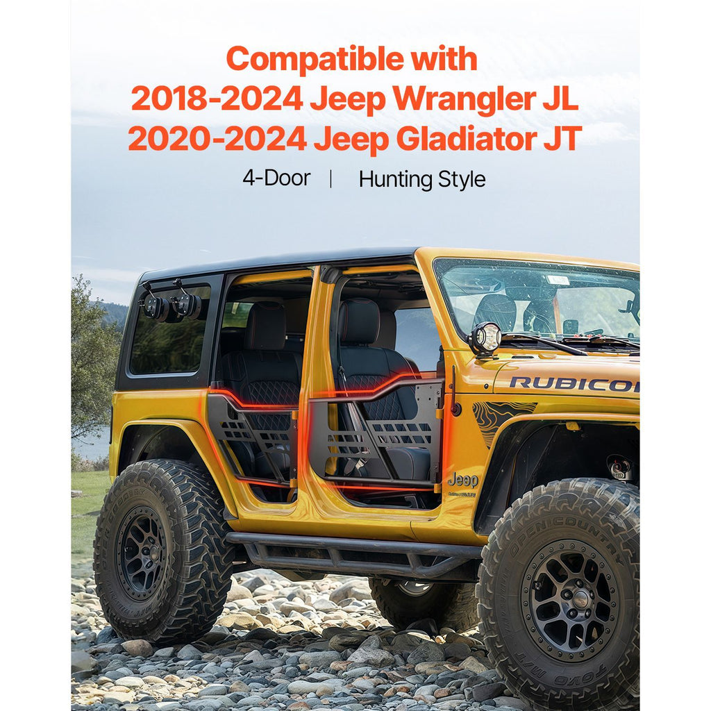 Jeep Tube Doors, 4-Door, Hunting Style Jeep Tubular Door with Heavy-Duty Hinges & OE Latch, Jeep Doors with Rubber Pads, Fit for 2018-2024 Jeep Wrangler JL & 2020-2024 Jeep Gladiator JT