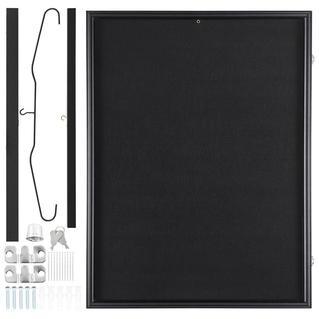 Jersey Display Frame Case, 24 x 32 x 1.5 in, Large Lockable Sport Jersey Shadow Box with 98% UV Protection PC Glass and Hangers, for Baseball Basketball Football Hockey Shirt and Uniform, Black