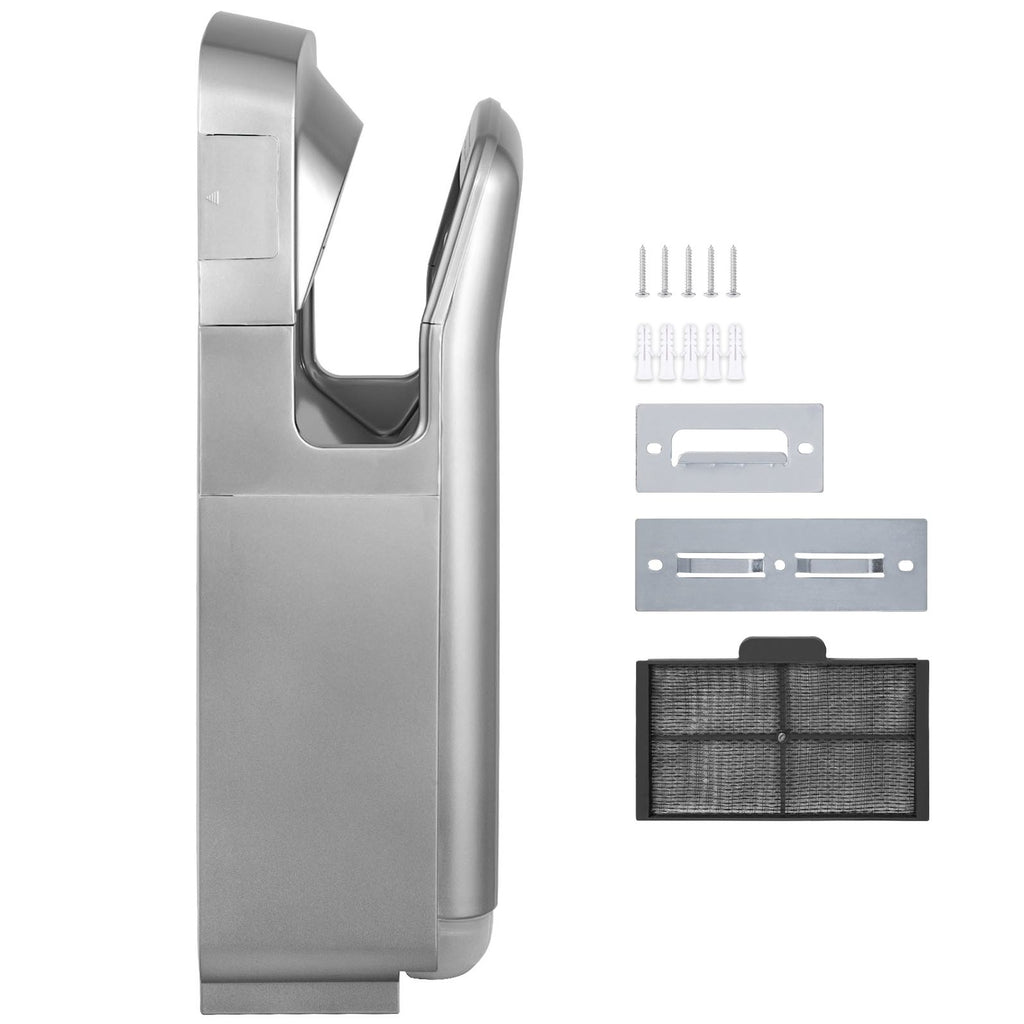 Jet Hand Dryer, Premium Electric Commercial Blade Hand Dryer, ABS Air Dryer Hand with HEPA Filtration Wall Mount Hand Dryer, 1600W 110V Vertical Hand Dryer, High-Speed Automatic Infrared Silver