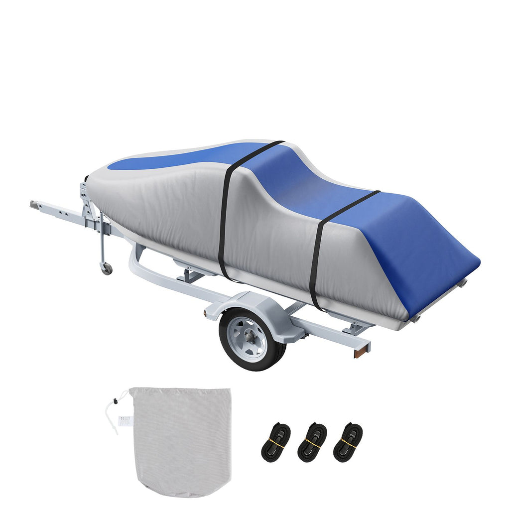 Jet Ski Cover, 126"-135" Trailerable Waterproof PWC Cover, Heavy-duty 600D Marine Grade PU Oxford Fabric, UV Resistant Seadoo Cover with Buckle Straps, Personal Watercraft Covers, Grey+Blue