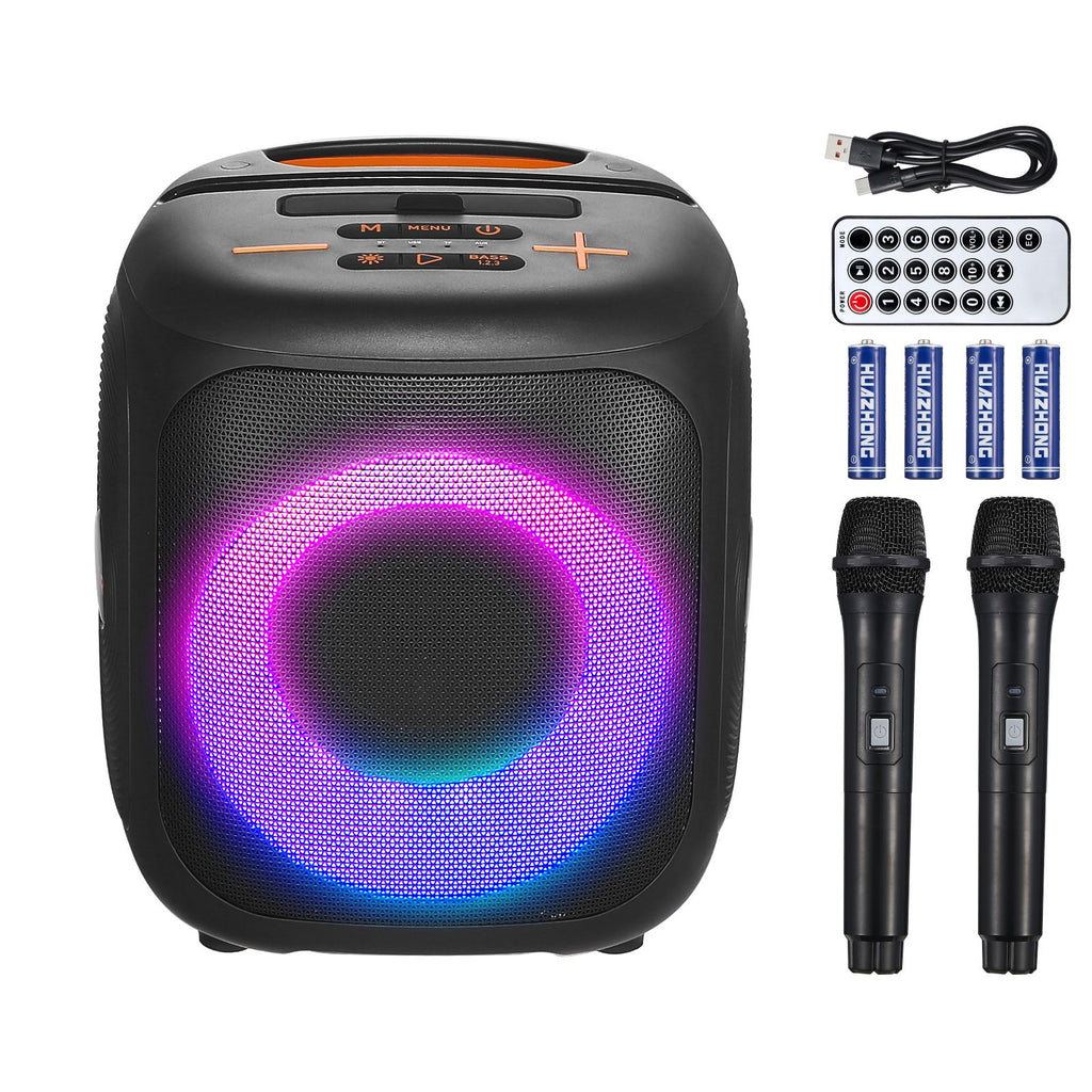 Karaoke Machine for Adults, 15W, 4-inch Portable Bluetooth Speaker with 2 Wireless Microphones, LED Light, TWS Function, Handle, Supports Micro TF Card, USB, AUX, for Home Karaoke Party Singing