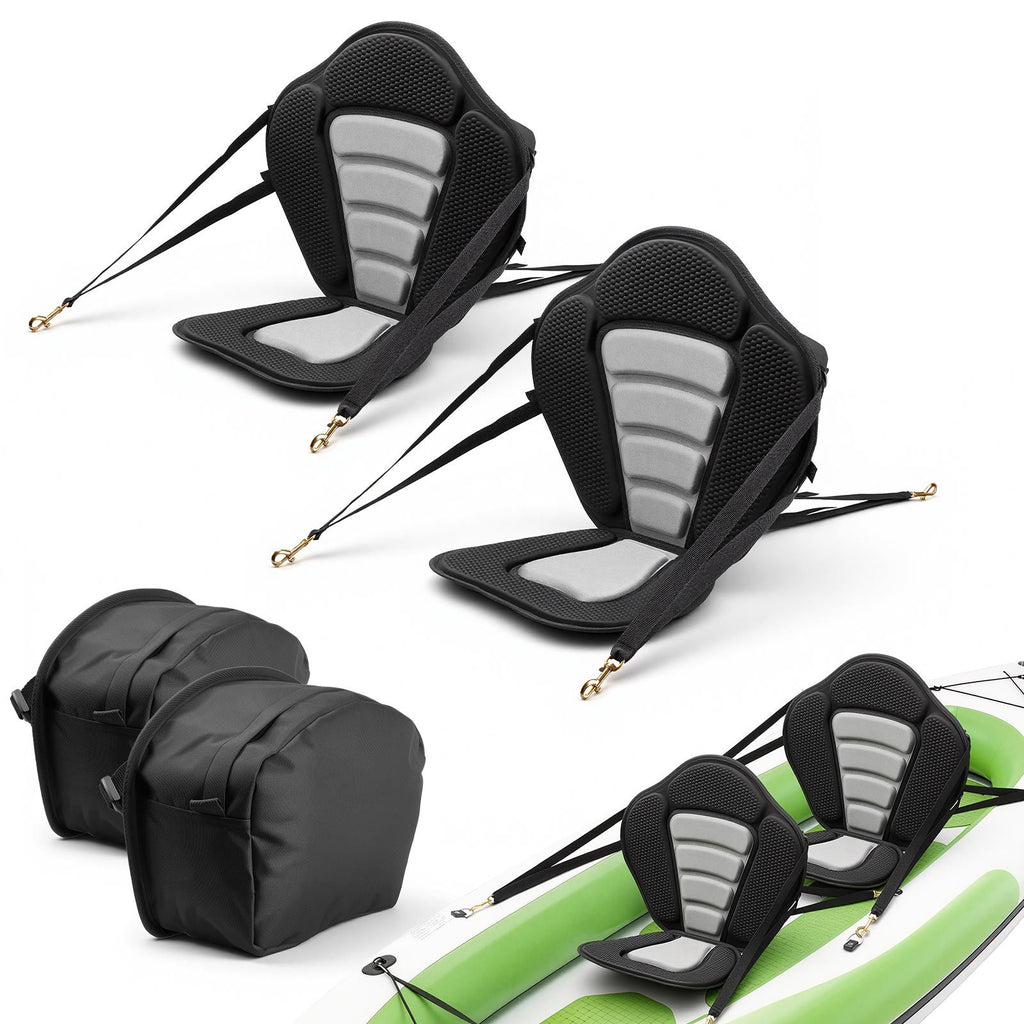 Kayak Seat, 2 Pack 0.5" Thick, Universal Paddle Board Seat with Back Support, Sit-on-Top Soft Padded Cushion with Storage Bag & Adjustable Straps for SUP, Canoe, Fishing Boat, Inflatable Kayak