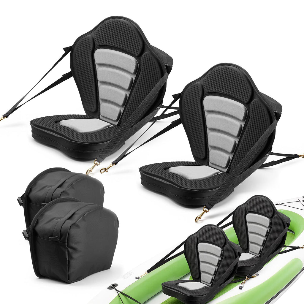Kayak Seat, 2 Pack 2" Thick, Universal Paddle Board Seat with Back Support, Sit-on-Top Soft Padded Cushion with Storage Bag & Adjustable Straps for SUP, Canoe, Fishing Boat, Inflatable Kayak