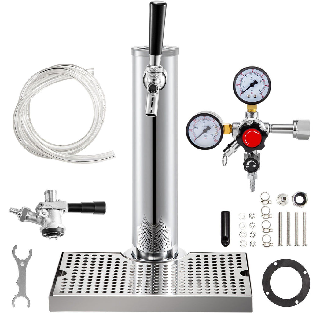 Kegerator Tower Kit, Single Tap Beer Conversion Kit, No Tank Keg Conversion Kit, Stainless Steel Keg Tower, Deluxe Kegarator Beer Conversion With Dual Gauge Regulator & D-System Keg Coupler