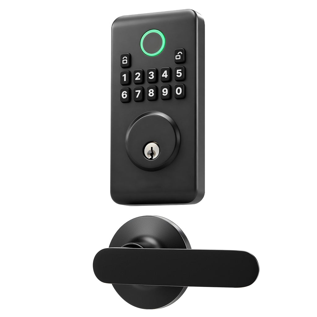 Keyless Entry Door Lock with Handle Set, Electronic Keypad Deadbolt with Lever Handles, Pioneering Easy-Grip Design, Customizable User Codes, Keyed Entry, Auto Lock, Anti-Peeking, Matte Black