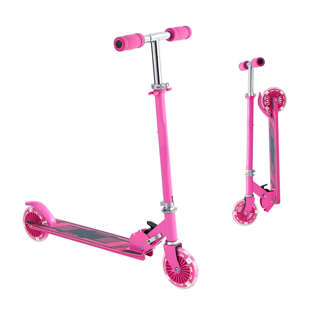 Kick Scooter for Kids Ages 3+, 2-Wheel Toddler Scooter with Light-Up Wheels, Adjustable Height Handlebar, Wide Anti-Slip Deck, Foldable Lightweight Frame for Boys & Girls up to 110 lbs, Pink