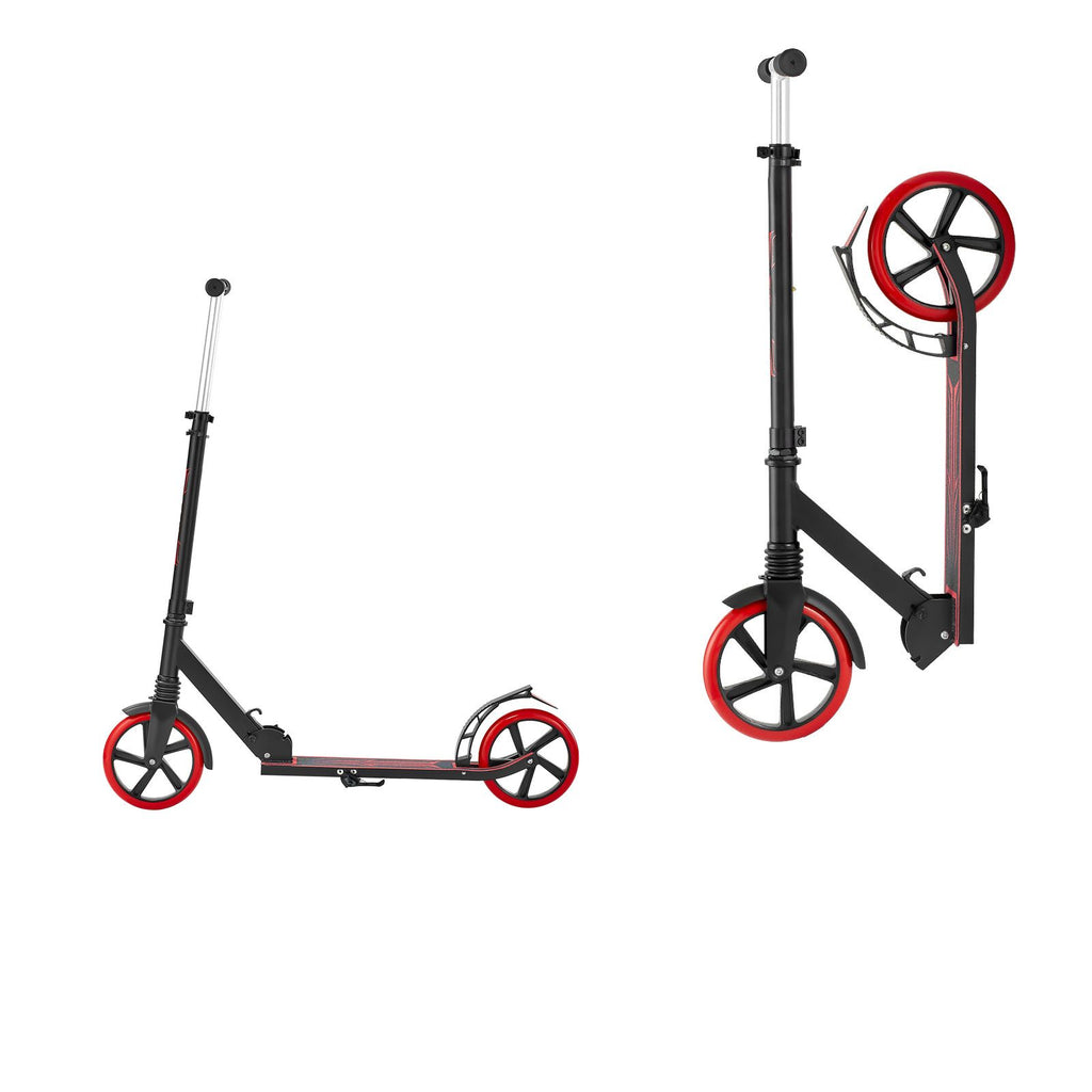 Kick Scooter for Kids Ages 8+, Teens & Adults, 2-Wheel Toddler Scooter with Adjustable Height Handlebar, Wide Anti-Slip Deck, Foldable Lightweight for Boys & Girls up to 220 lbs, Black + Red