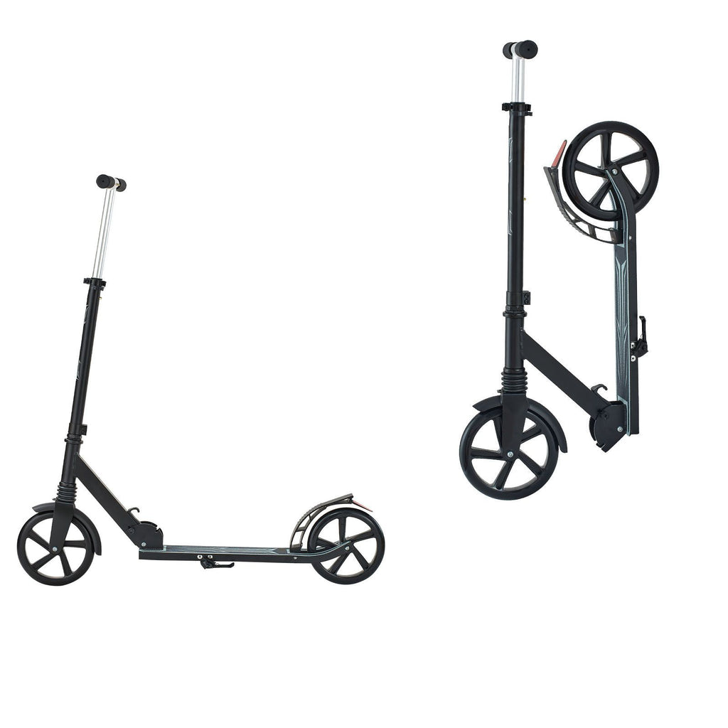 Kick Scooter for Kids Ages 8+, Teens & Adults, 2-Wheel Toddler Scooter with Adjustable Height Handlebar, Wide Anti-Slip Deck, Foldable Lightweight Frame for Boys & Girls up to 220 lbs, Black