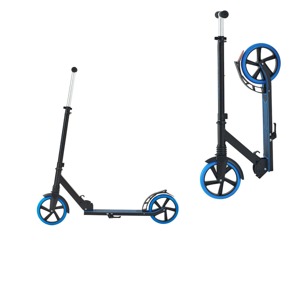 Kick Scooter for Kids Ages 8+, Teens & Adults, 2-Wheel Toddler Scooter with Adjustable Height Handlebar, Wide Anti-Slip Deck, Foldable Lightweight Frame for Boys & Girls up to 220 lbs, Blue