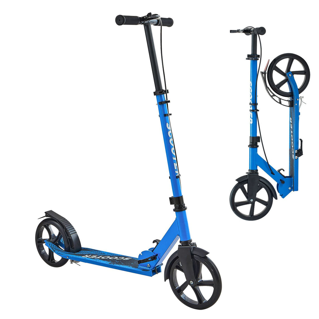 Kick Scooter for Kids Ages 8+, Teens & Adults, 2-Wheel Toddler Scooter with Height Adjustable Handlebar, Wide Anti-Slip Deck, Foldable Lightweight for Boys & Girls up to 220 lbs, Black + Blue