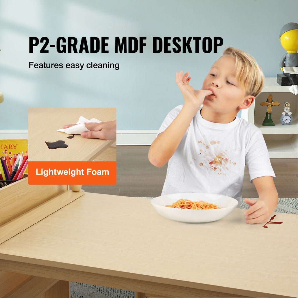 Kids Art Table and 2 Chairs, 2-in-1 Toddler Craft and Play Activity Table, Wood Toddler Table and Chair Set with A Cabinet for Art, Craft, Reading, Learning