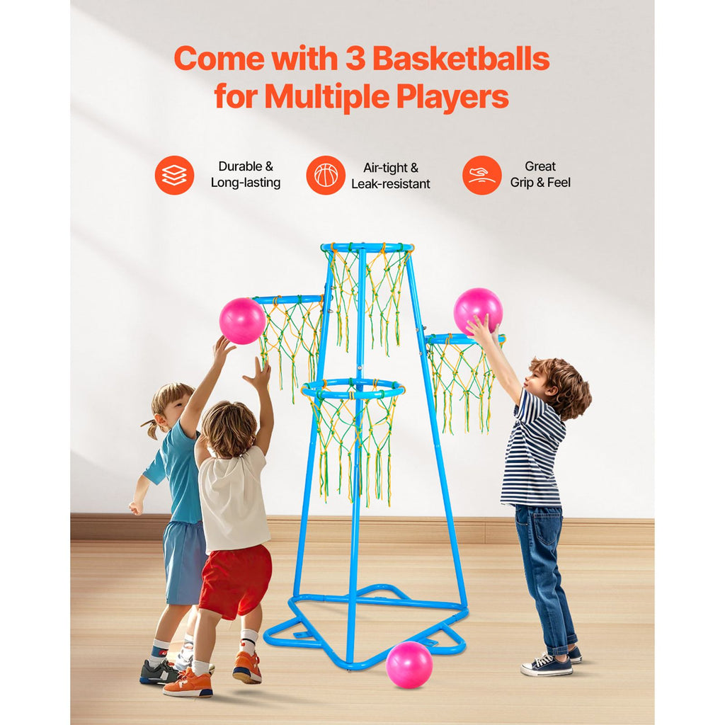 Kids Basketball Hoop, 4-Hoop Child Basketball Hoops, Portable Basketball Stand with Adjustable Heights and 3 Balls, Indoor and Outdoor Basketball Toy Set for Children of All Ages, Boys & Girls