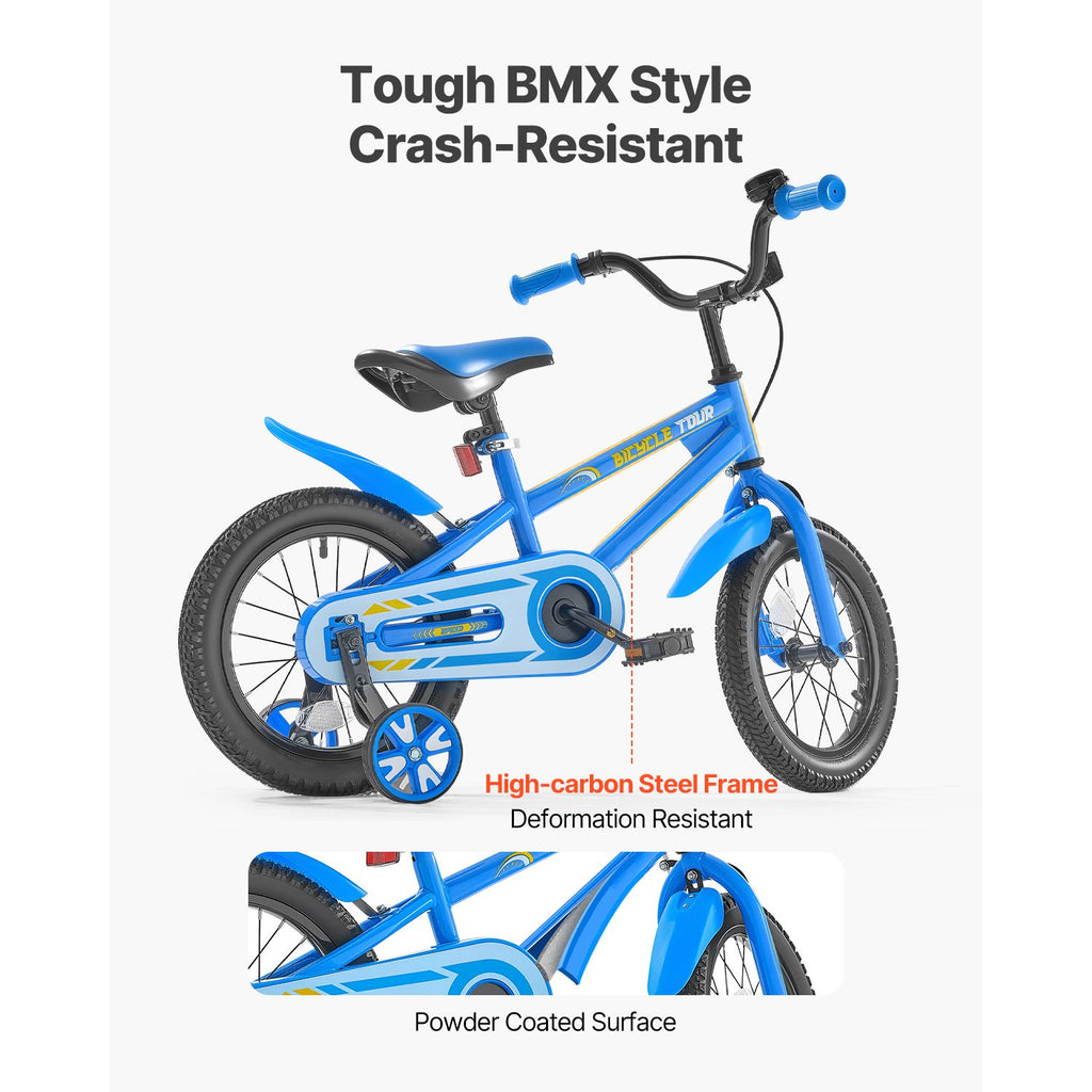 Kids Bike, 14 Inches BMX Style Children Bicycle, Rider Height 2.95 ft - 3.77 ft, Training Wheels Included, Sturdy and Easy to Assemble, Toddler Bike for Boys & Girls Learning to Ride, Blue