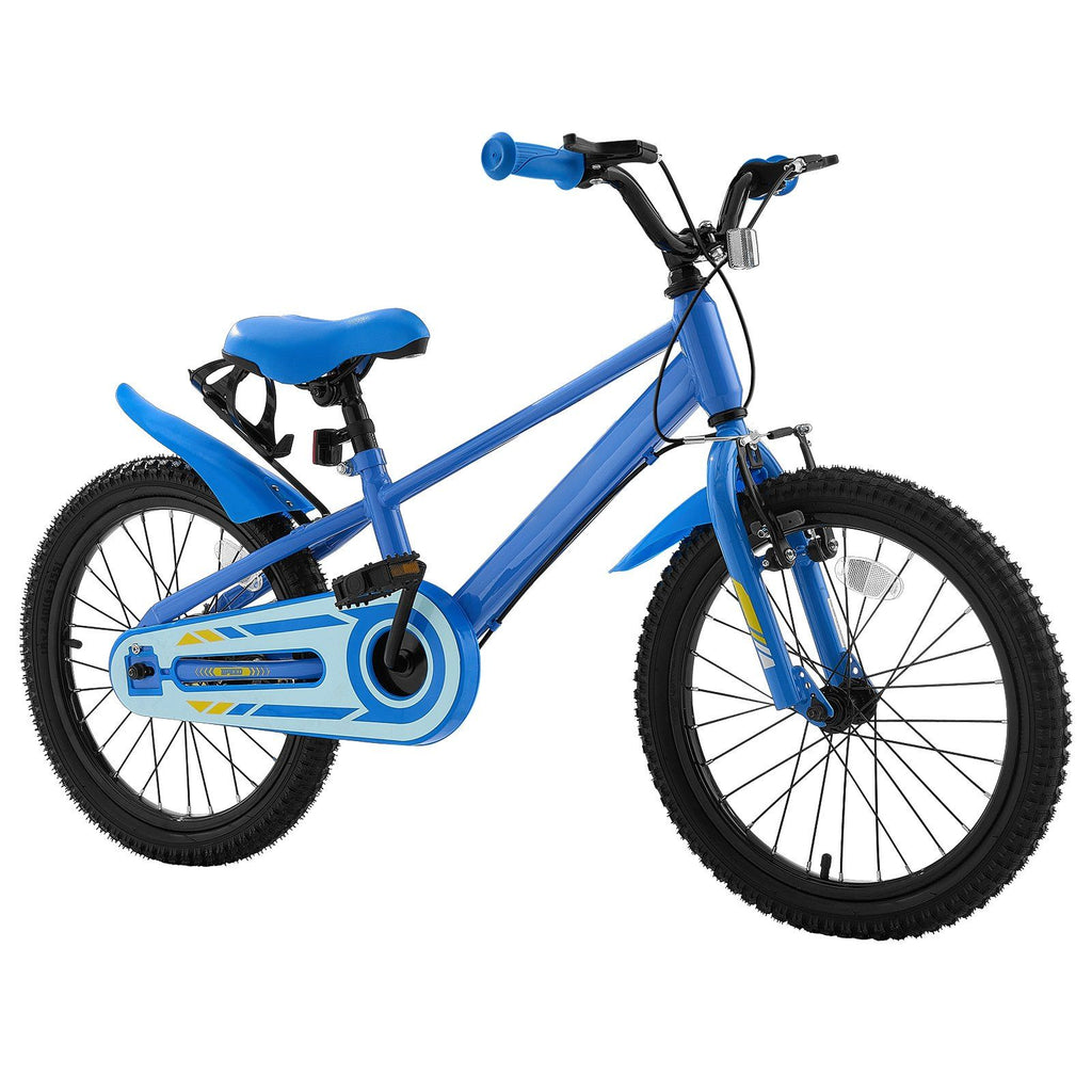 Kids Bike, 18 in Children Bicycle, with Kickstand BMX Style Blue, for Boys Girls Ages 5-8, Adjustable Seat & Handlebar, Front Brake and Rear Drum Brake, Cup Holder, High-Carbon Steel Frame