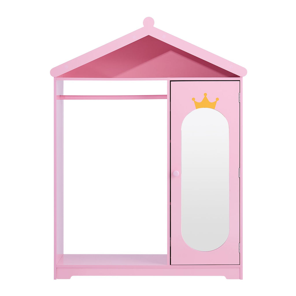 Kids Dress Up Storage, with Mirror, Dress Up Closet, Kids Armoire Wardrobe Closet for Little Girls, Toddler Costume Organizer, Pretend Princess Storage Dresser, for Bedroom, Girls Room, Pink